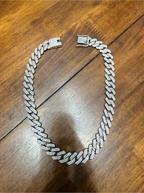 Silver Pavé Cuban Link Necklace/Collar for Medium Sized Dog. Very Sparkly